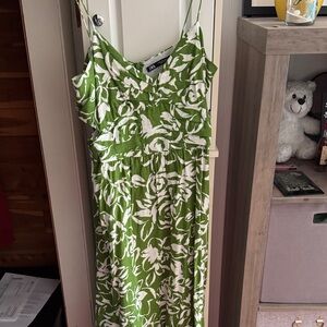 Zara Green and White Floral Maxi Dress